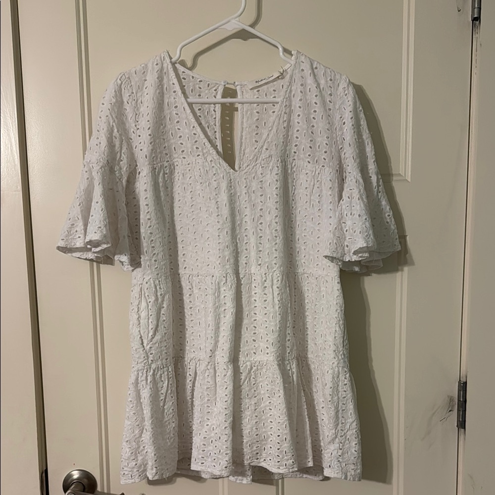 Mustard Seed White Eyelet Tiered Babydoll Dress